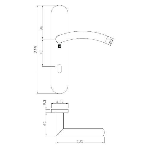 Ensemble double bequille sur plaque JADE série 1494 - Cle L - inox brossé