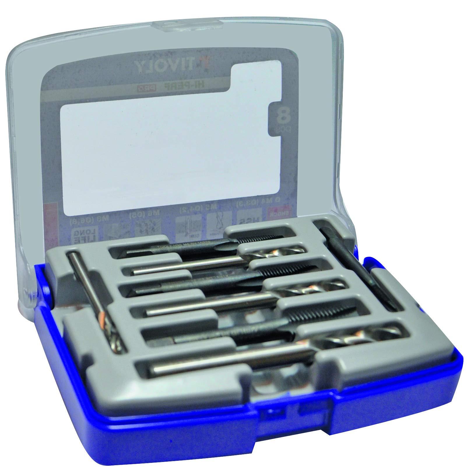 Coffret Tivoly 4 Tarauds Machines Gun Din 352 HSS M4 à M10 + 4 Forets métaux HSS