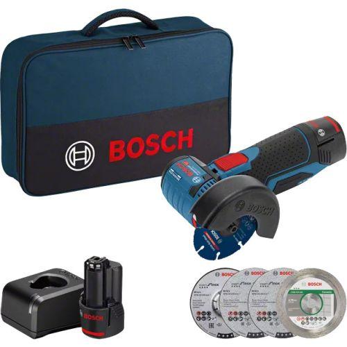 Meuleuse d'angle 12V Bosch GWS 12V-76 - 2 batteries 2Ah - chargeur - sac à outil
