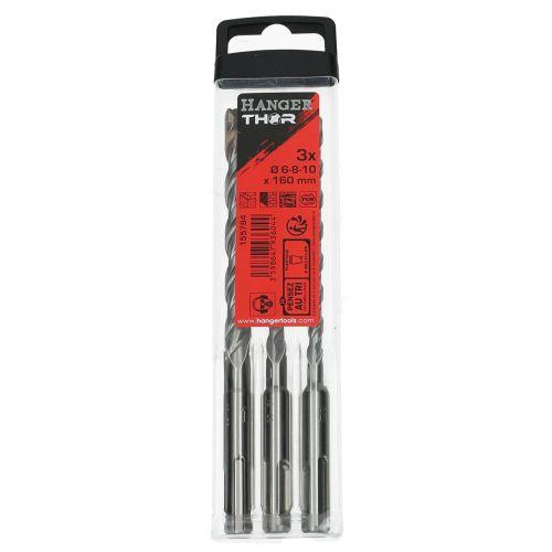 Set de 3 forets béton SDS Plus 2 taillants 6/8/10 x 160 mm THOR - HANGER 155794