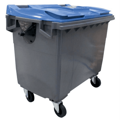CONTENEUR 4 ROUES CORPS GRIS/ COUVERCLE BLEU