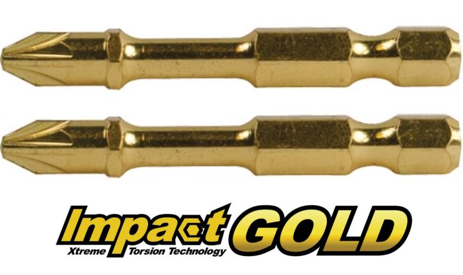 SET 2 EMBOUTS IMPACT TORSION GOLD Hexa 1/4'' Pozidriv 50mm