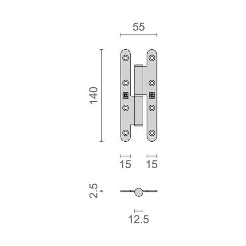 HERACLES Q-PAB14055-G paumelle à bois inox gauche 140 x 55 mm