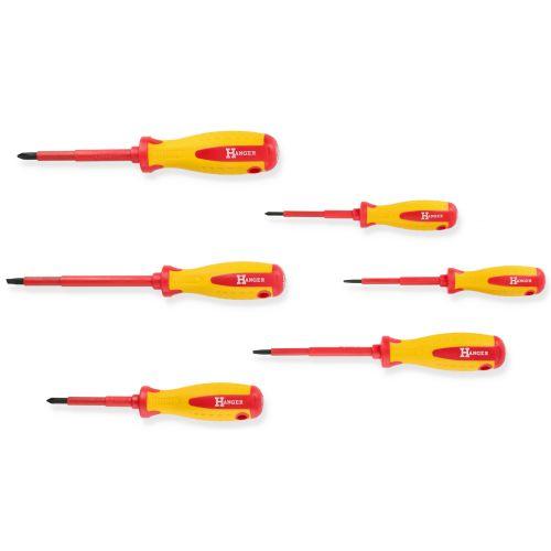 Jeu de 6 tournevis isolés plats et cruciformes - HANGER - 132090
