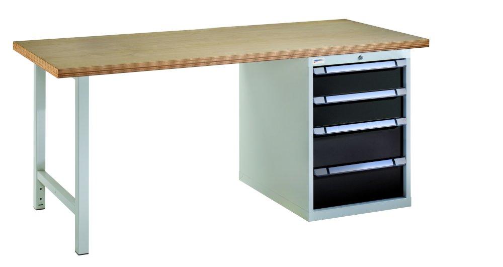 ETABLI + 1 BLOC 4 TIROIRS PLATEAU HETRE MULTIPLIS