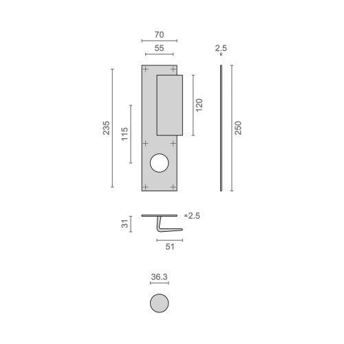 HERACLES I-231102TR36 poignée palière 70 x 250 mm champagne trou de 36 HOME
