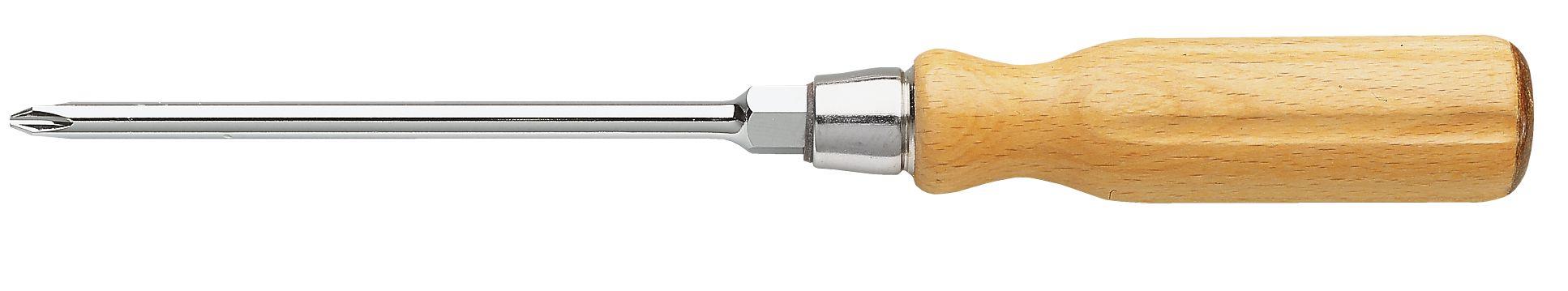 Tournevis manche bois pour vis cruciformes Phillips® - lame trav. avec 6 pans