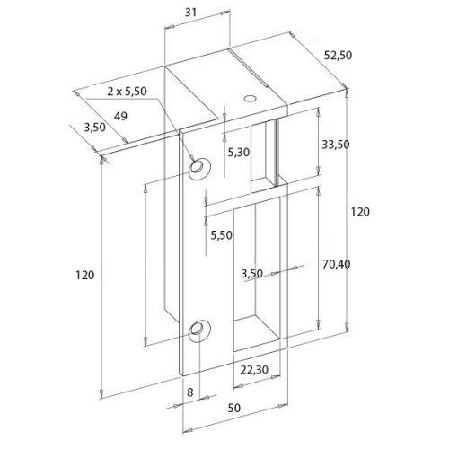 HERACLES PCA-1037D gâche 120 mm en applique 2 temps droite 120 mm 12 / 24 V AC /