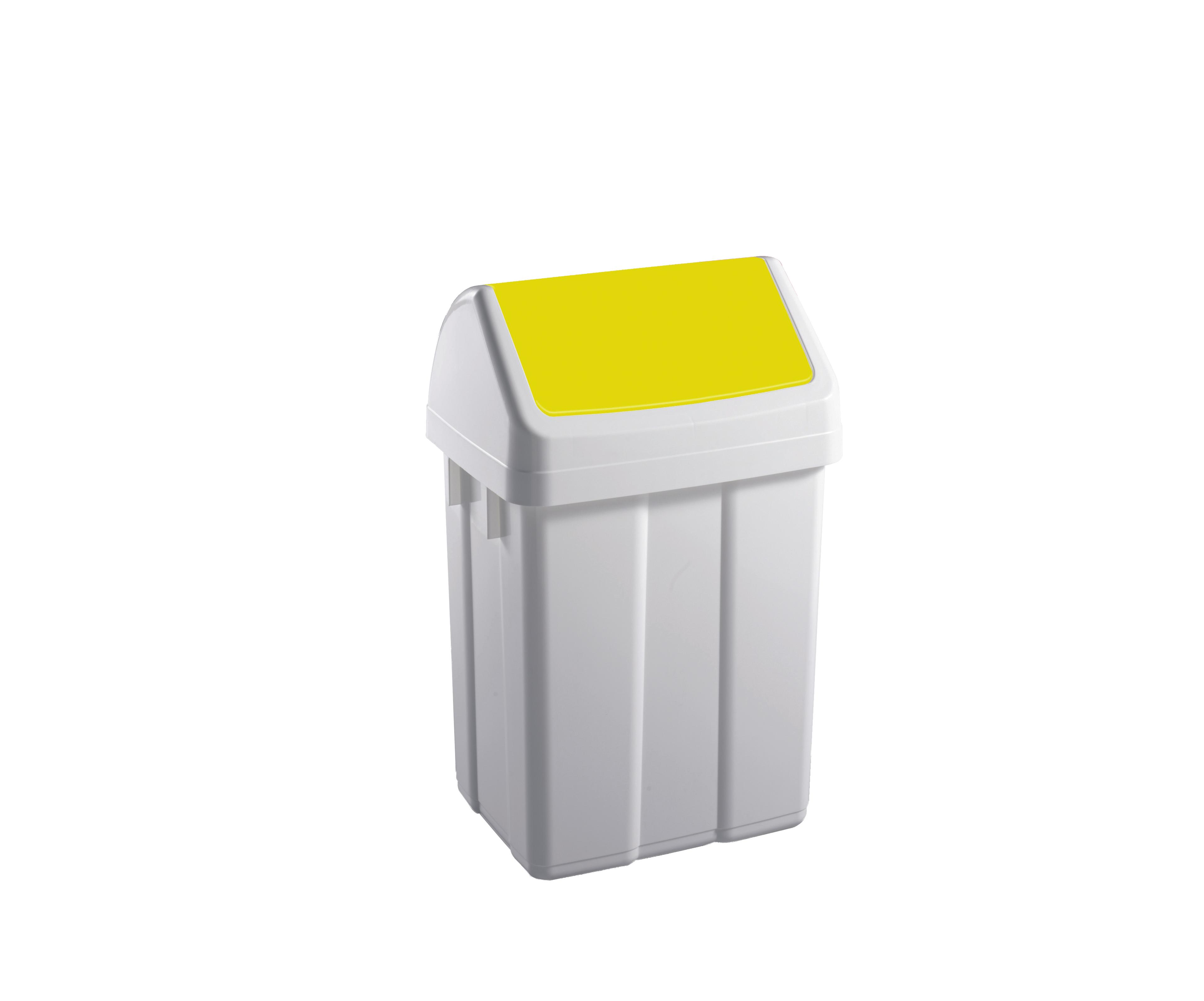 POUBELLE A COUVERCLE BASCULANT CORPS BLANC/COUVERCLE JAUNE