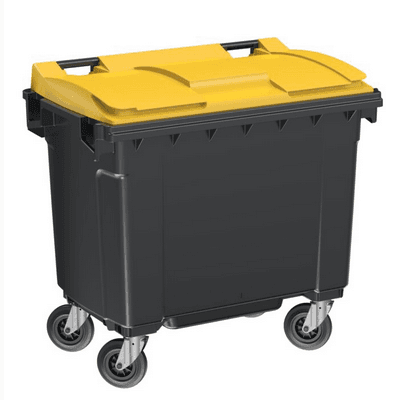 CONTENEUR 4 ROUES CORPS GRIS/COUVERCLE JAUNE
